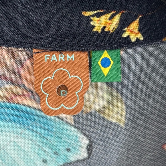 Farm Rio Floral Butterfly Print Button-Up Shirt blue Petite - Picture 4 of 10